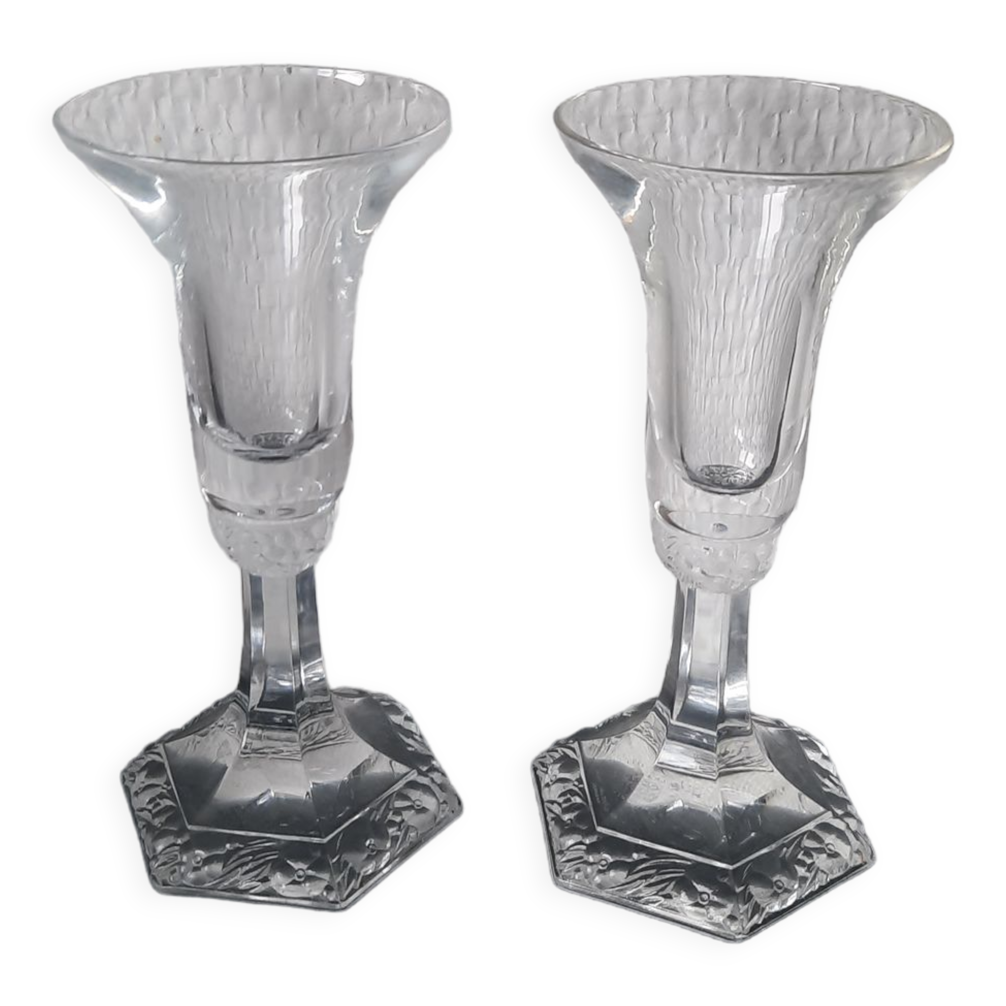 Pair of glass roshental candle holders