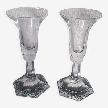 Pair of glass roshental candle holders