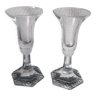 Pair of glass roshental candle holders