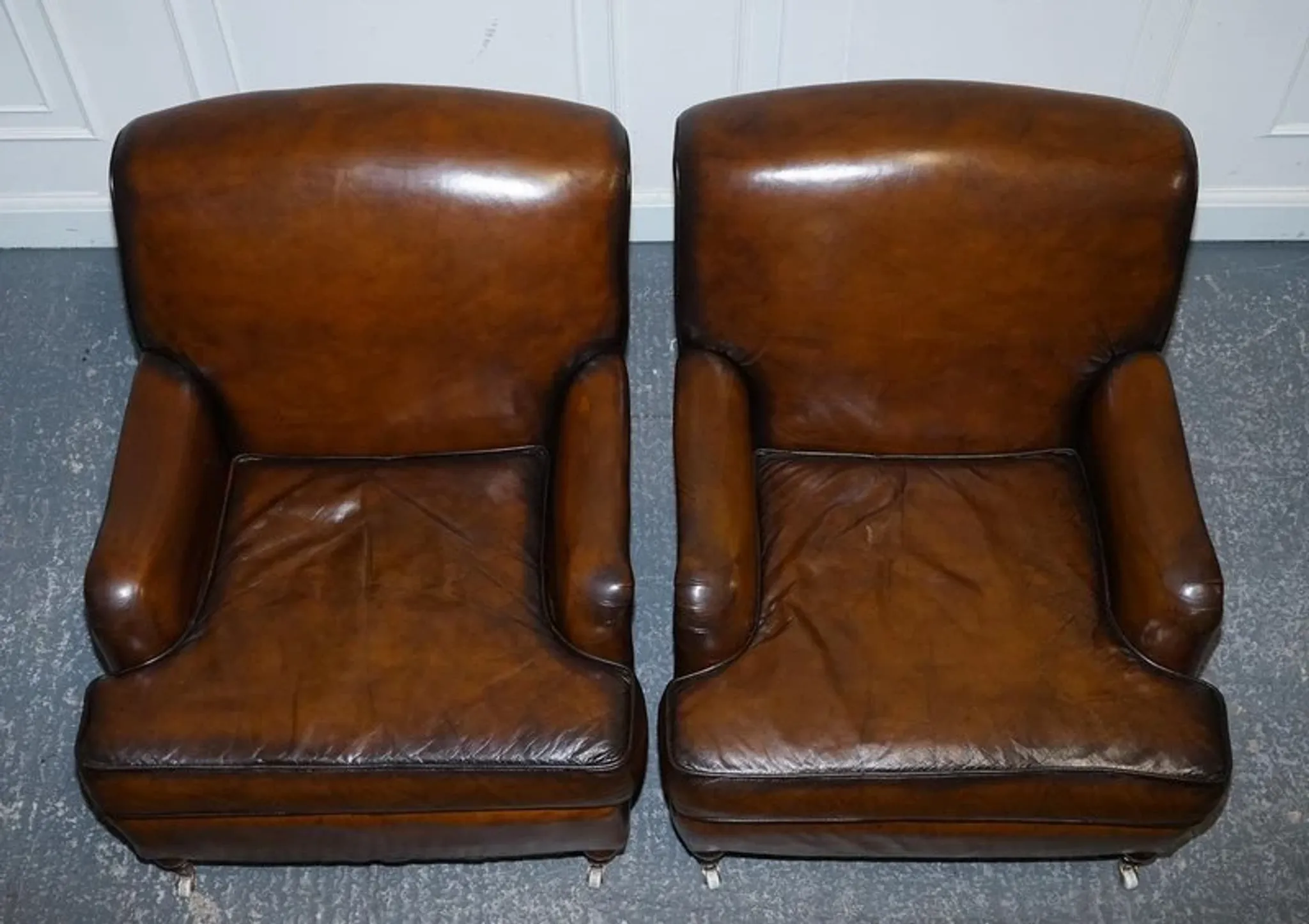 Set of Hand-Dyed Leather Cigar Chairs