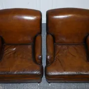 Set of Hand-Dyed Leather Cigar Chairs