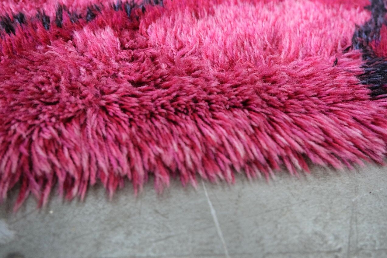 Abstract Scandinavian  Hand-Knotted High Pile Rya Rug Carpet, Sweden, 1960s