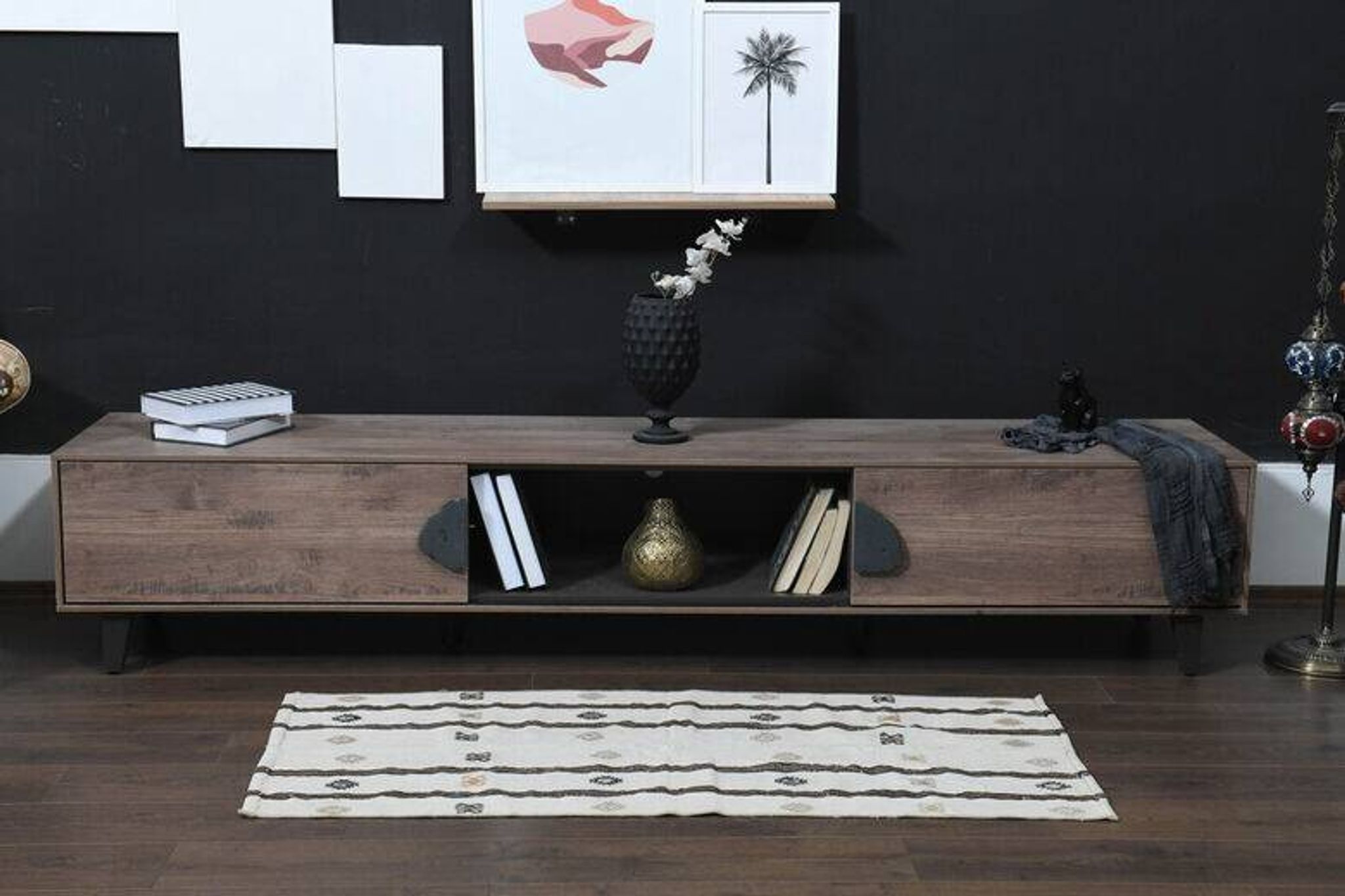 Flat vintage kilim hallway rug