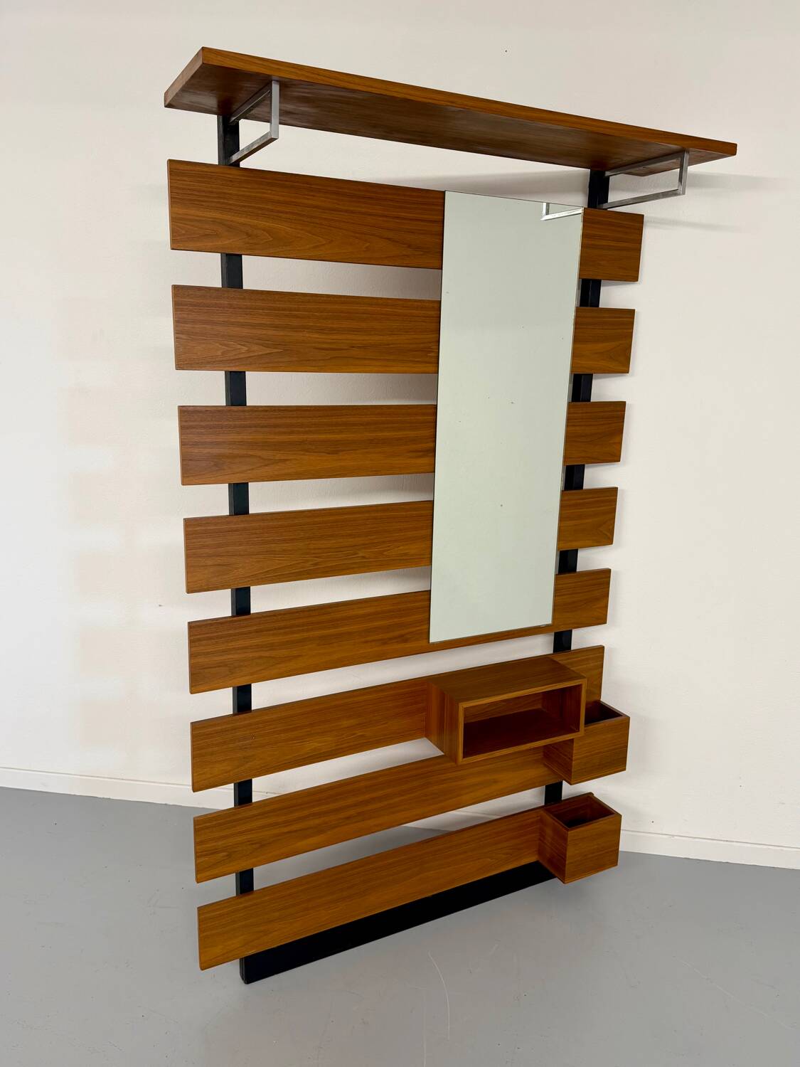 Scandinavian design teak wall unit with entrance door from the 70s