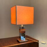 Vintage table lamp chrome and wood seventies