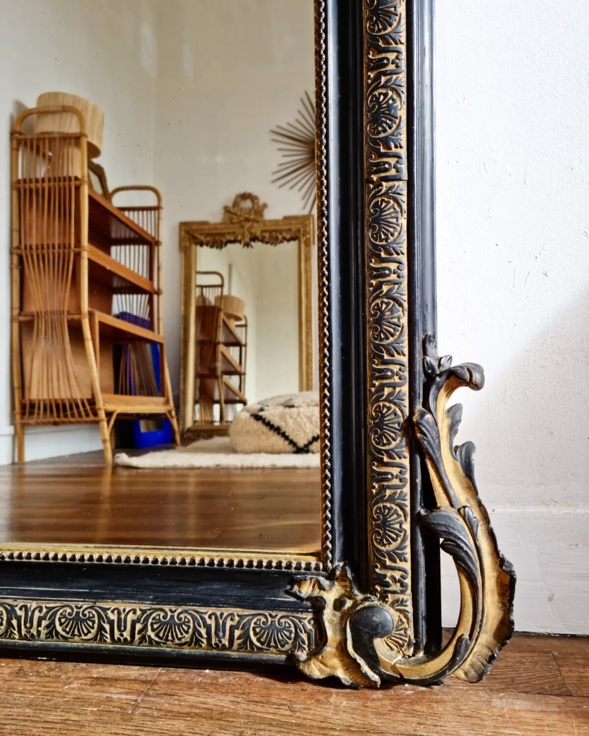 Old mirror Napoleon III black and gold