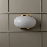 Vintage Murano white opaline glass wall lamp with brass fittings, 1970s Hollywood Regency, Italy