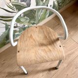Chaise d'écolier enfant HITIER vintage bois & blanc