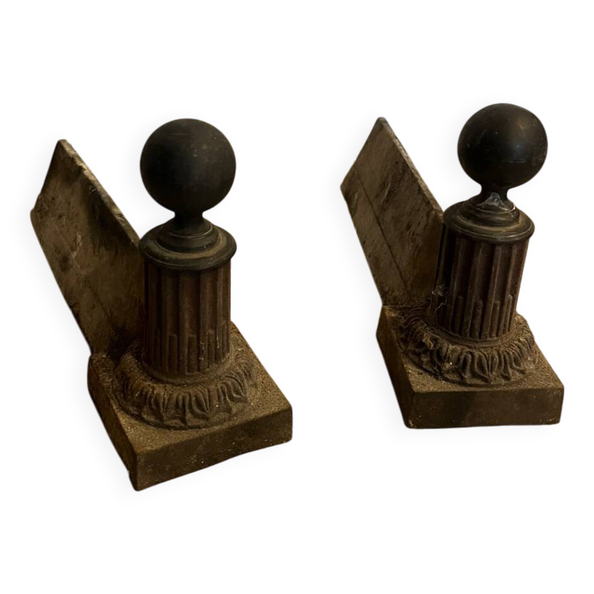 Pair of cast iron ball andirons
