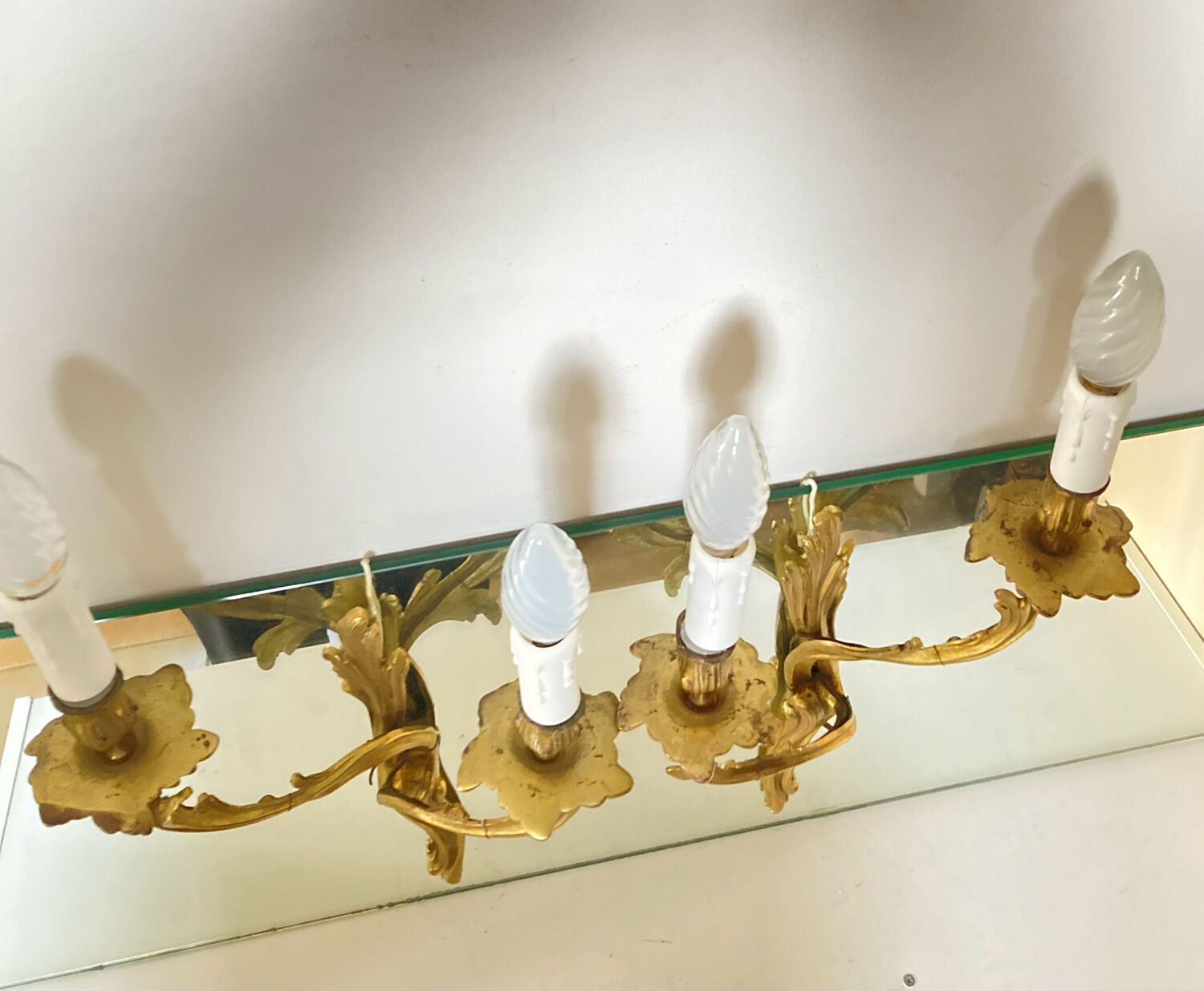 St Louis XV wall lights in solid gilded bronze with curved branches