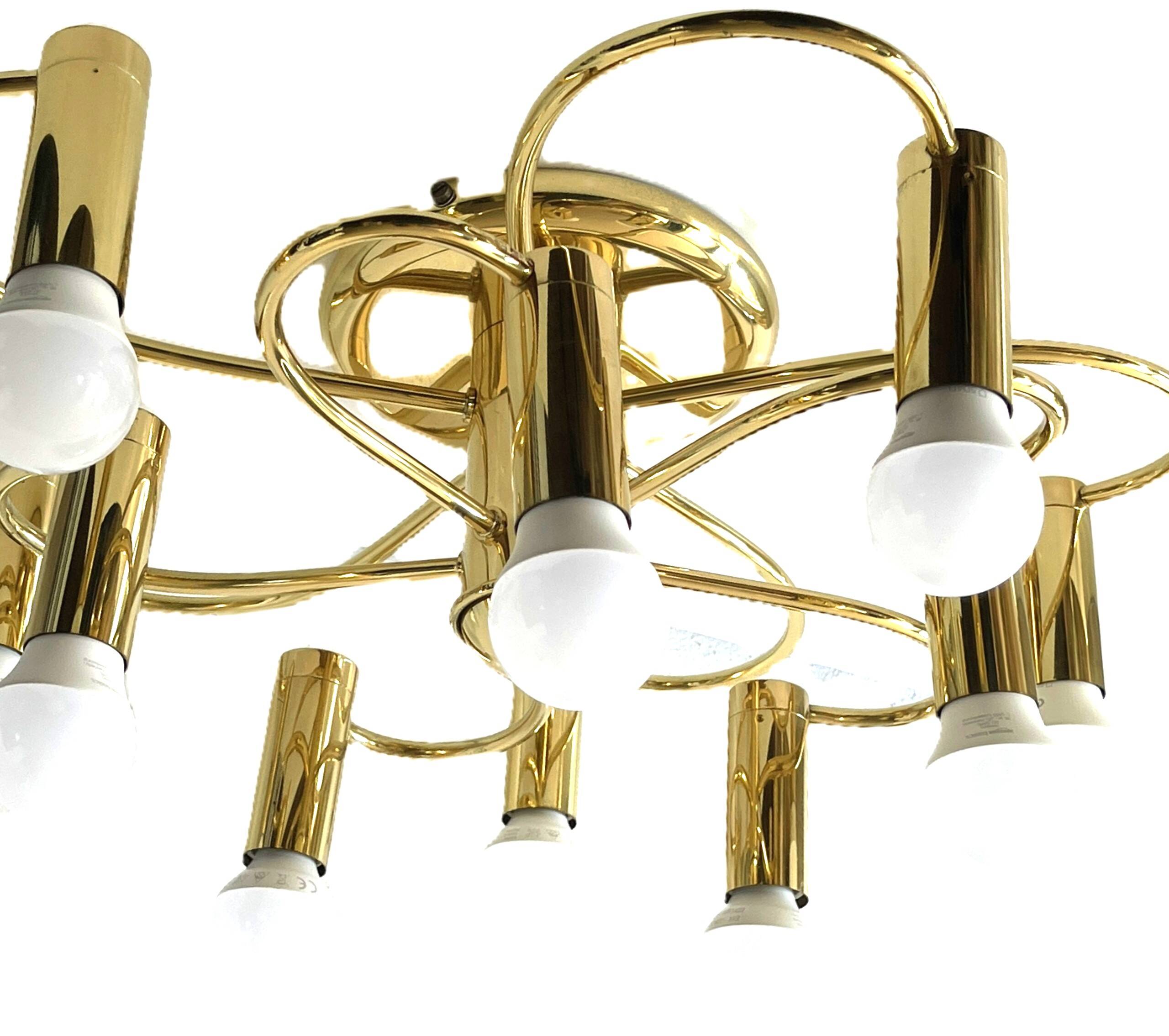 Brass suspension Mid-century 10 arms by Honsel Leuchten
