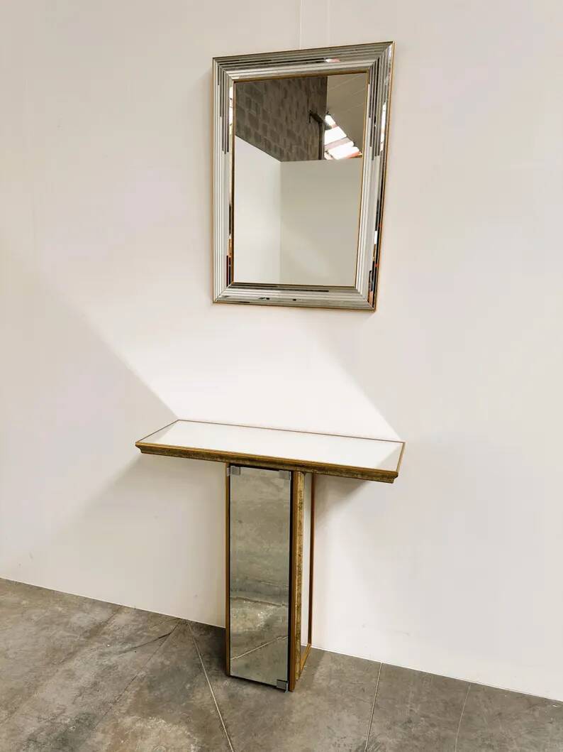 Vintage Deknudt Mirror Console with Hidden Cabinet, Belgium, 1970s