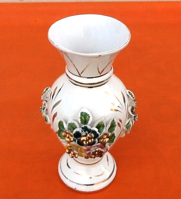 1970s Baluster vase White ceramic with gilding Floral decoration