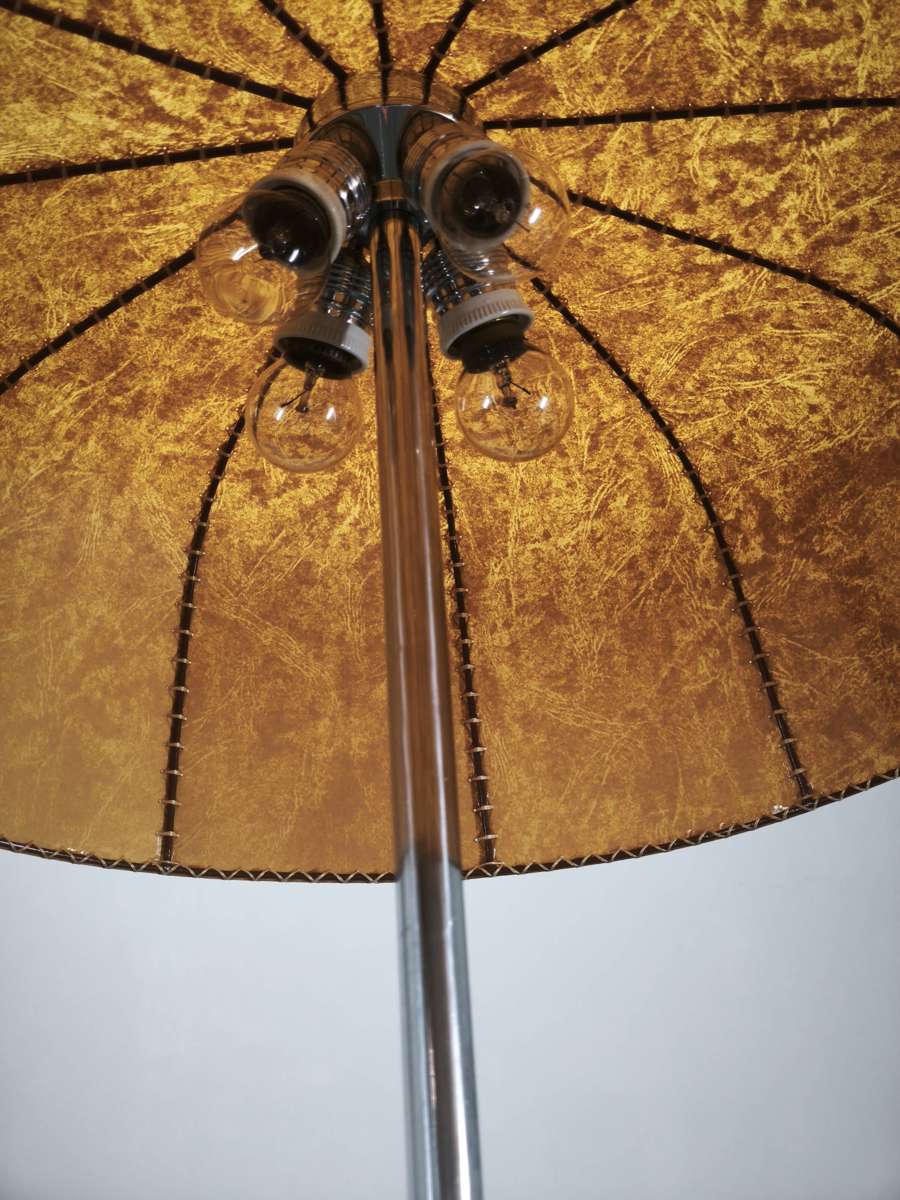1950s Czechoslovakian Art Deco Chrome Floor Lamp with Handmade Shade