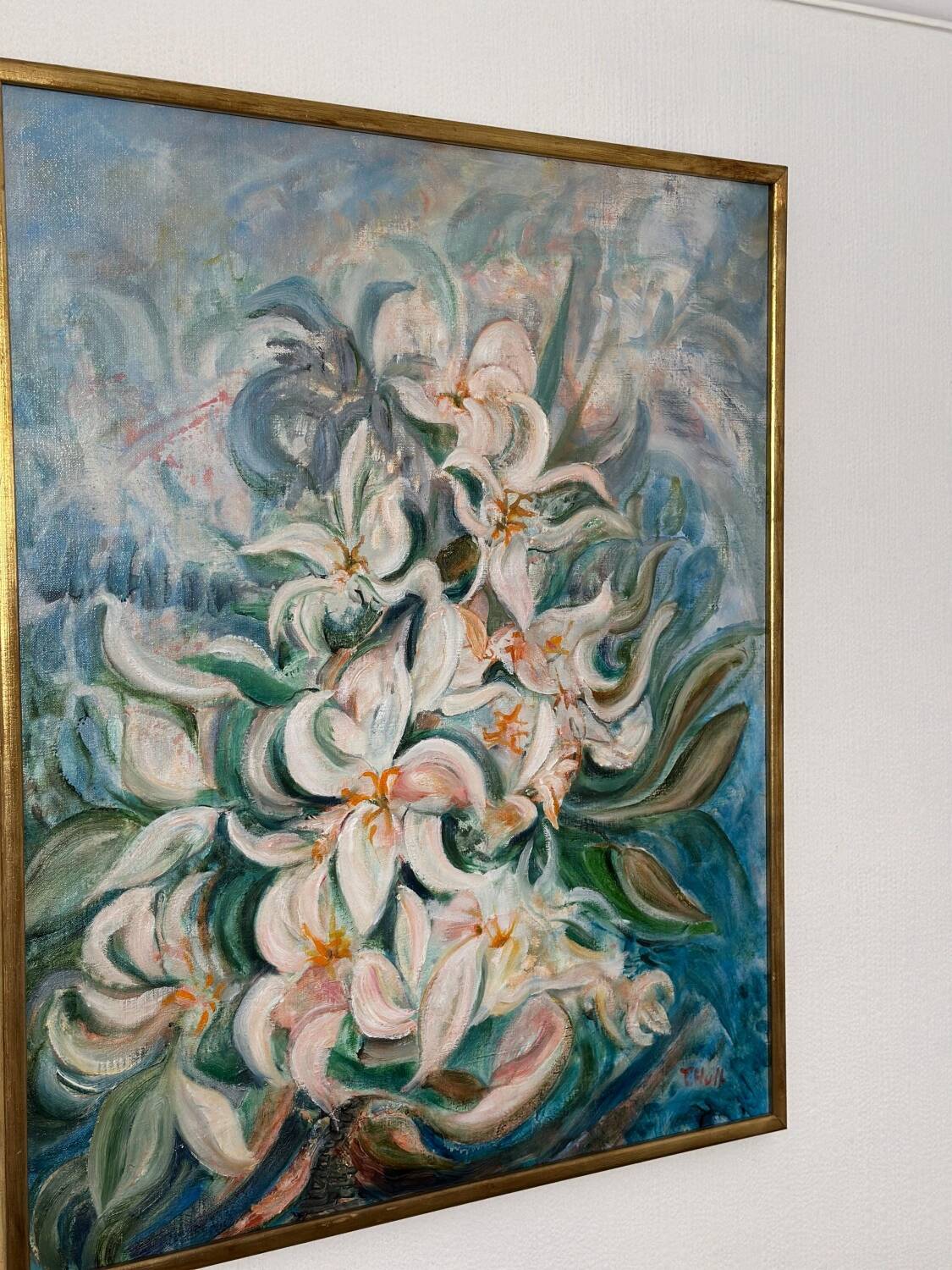 Mid Century Swedish Oil on Canvas – “White Lilies” by Torsten Hult