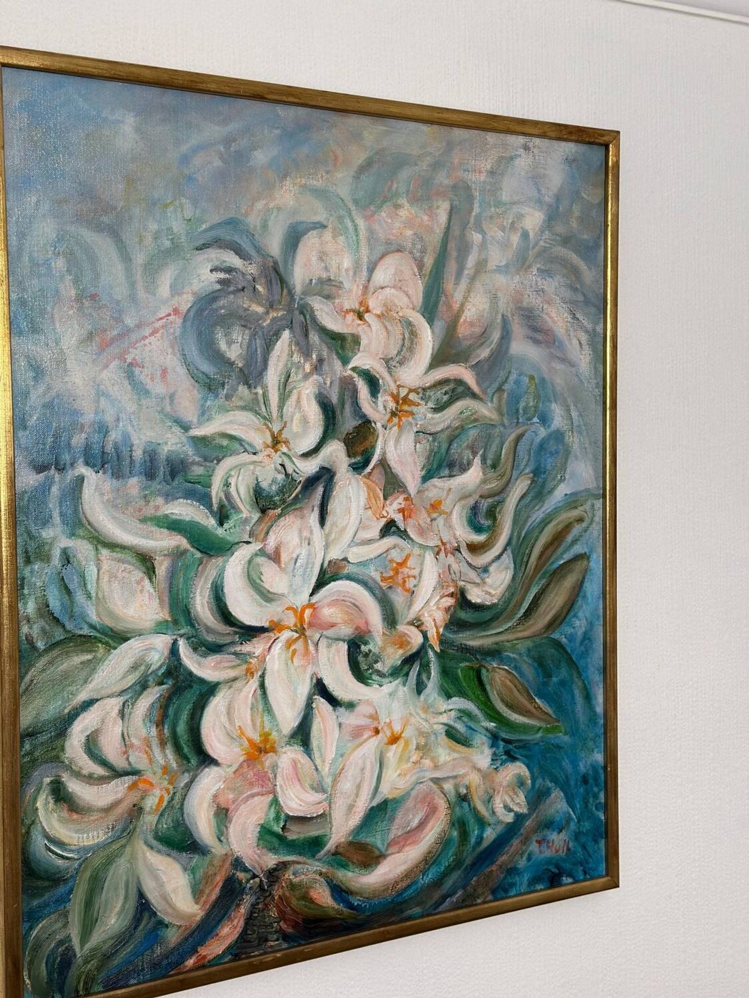 Mid Century Swedish Oil on Canvas – “White Lilies” by Torsten Hult