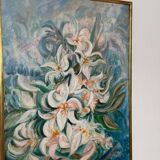 Mid Century Swedish Oil on Canvas – “White Lilies” by Torsten Hult