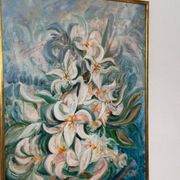 Mid Century Swedish Oil on Canvas – “White Lilies” by Torsten Hult