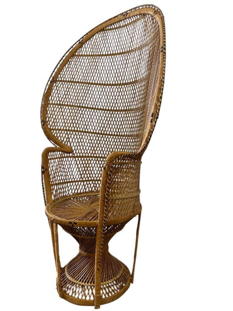 Emmanuelle Vintage Wicker Peacock Lounge Chair