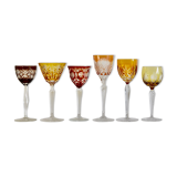 Set of 6 Bohemian Multicolored Antique Crystal Wine Glasses