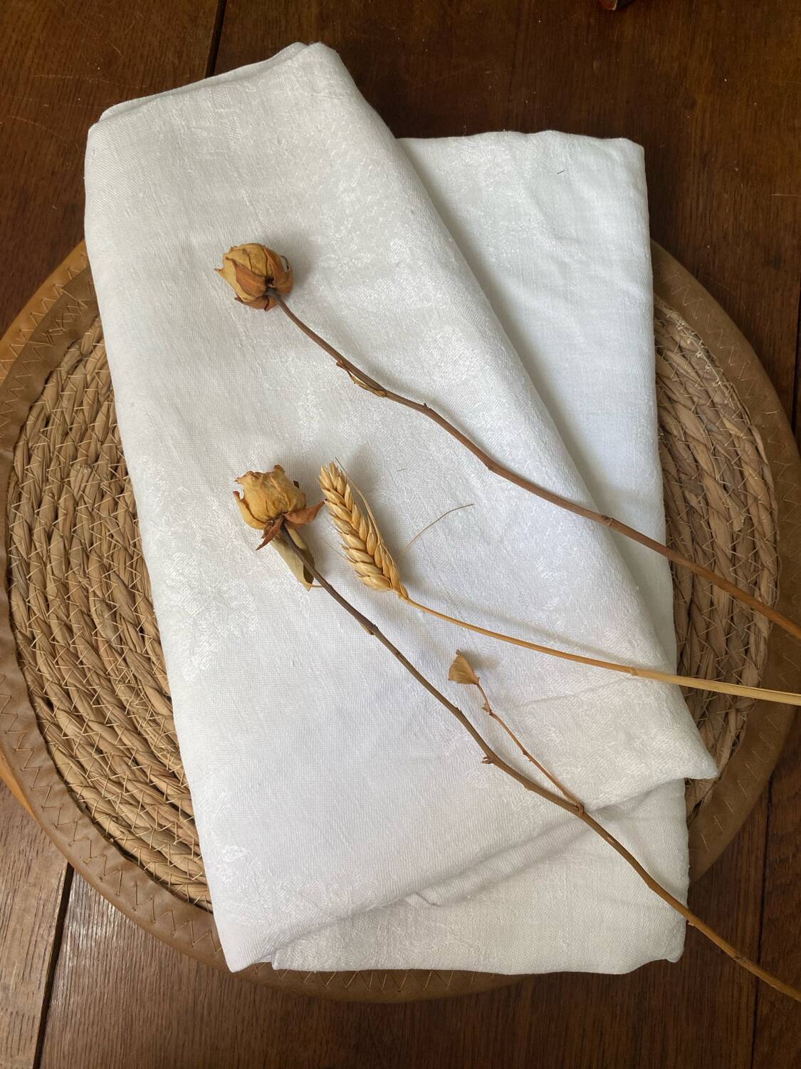 White cotton damask tablecloth, 1950s