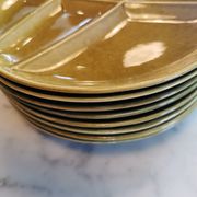 Lot of 8 vintage green compartmentalized plates marked "Salins France"