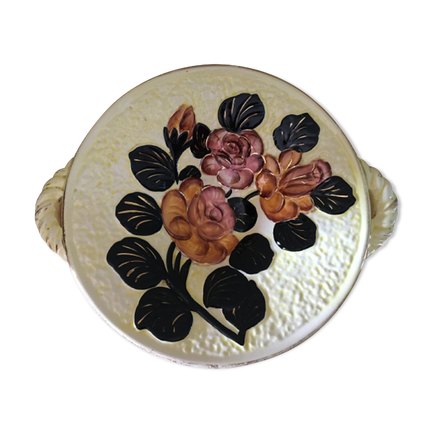 Old plate in ceramic (barbotine pottery) signed vallauris