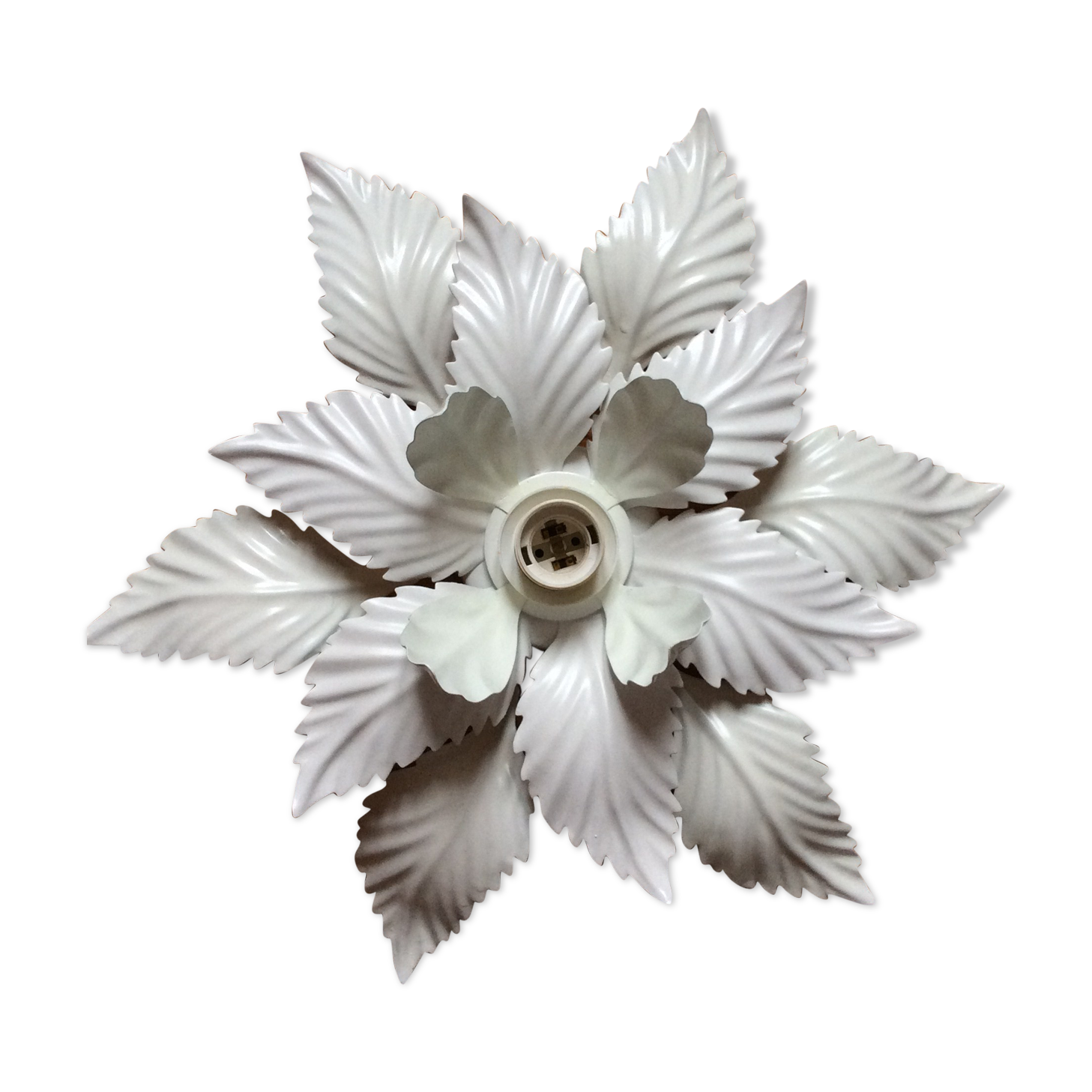 white lacquered metal flower applique