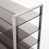 Vintage TV or HiFi cabinet. Brushed stainless steel and smoked glass. France, 1970s