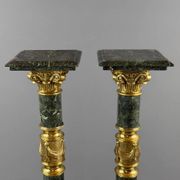 Pair of green marble columns, gilded bronze and gilded brass, 20th Century