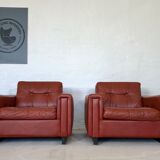 Vintage danish mid century cognac leather lounge chairs 1970,s