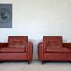 Vintage danish mid century cognac leather lounge chairs 1970,s