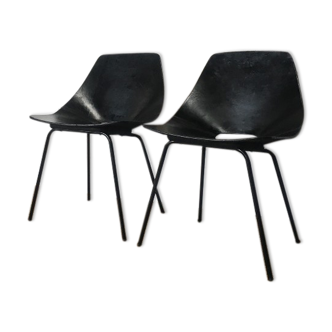 Pierre Guariche leather tonneau chairs, Maison du monde edition circa 2010