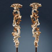 Pair of antique baroque wooden candlesticks, Italy, circa 1750.