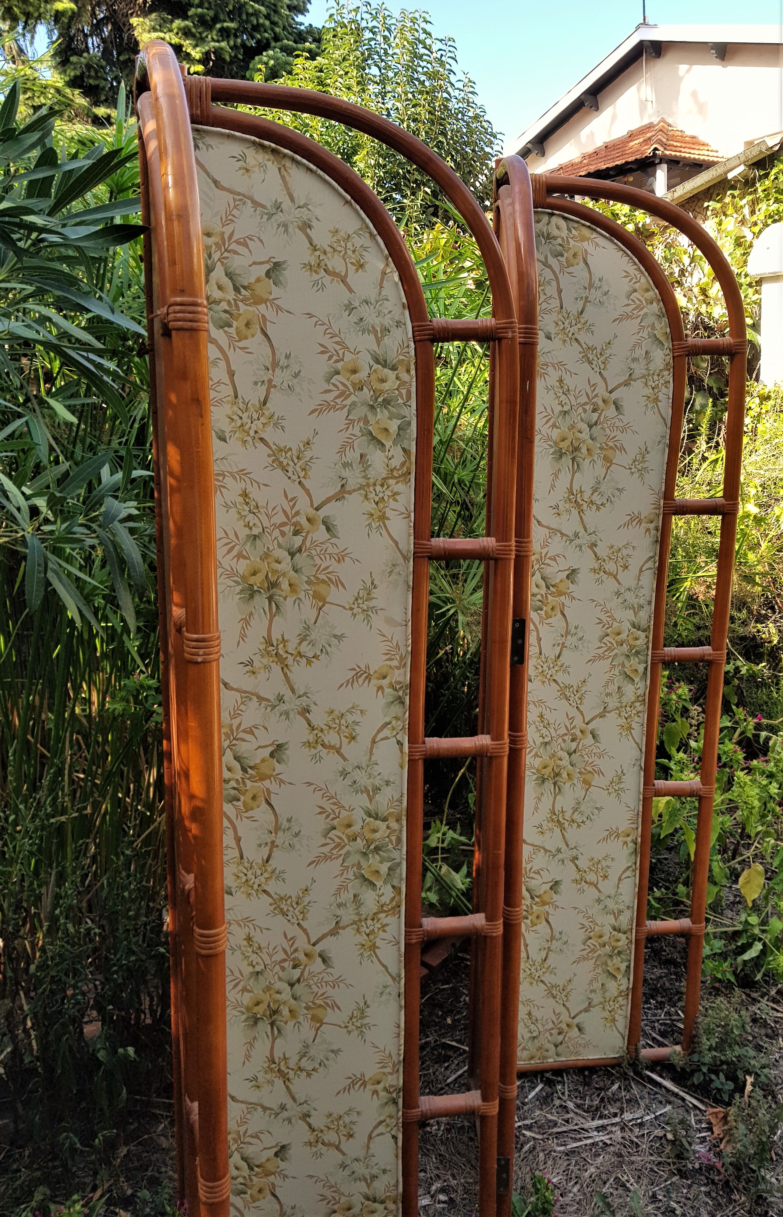 Rattan screen and vintage fabric