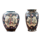 Antique Japanese porcelain vases, Meiji period, 19th century, oriental porcelain art, in