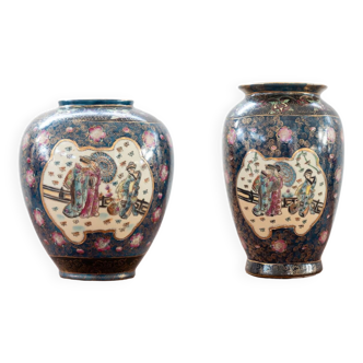 Antique Japanese porcelain vases, Meiji period, 19th century, oriental porcelain art, in