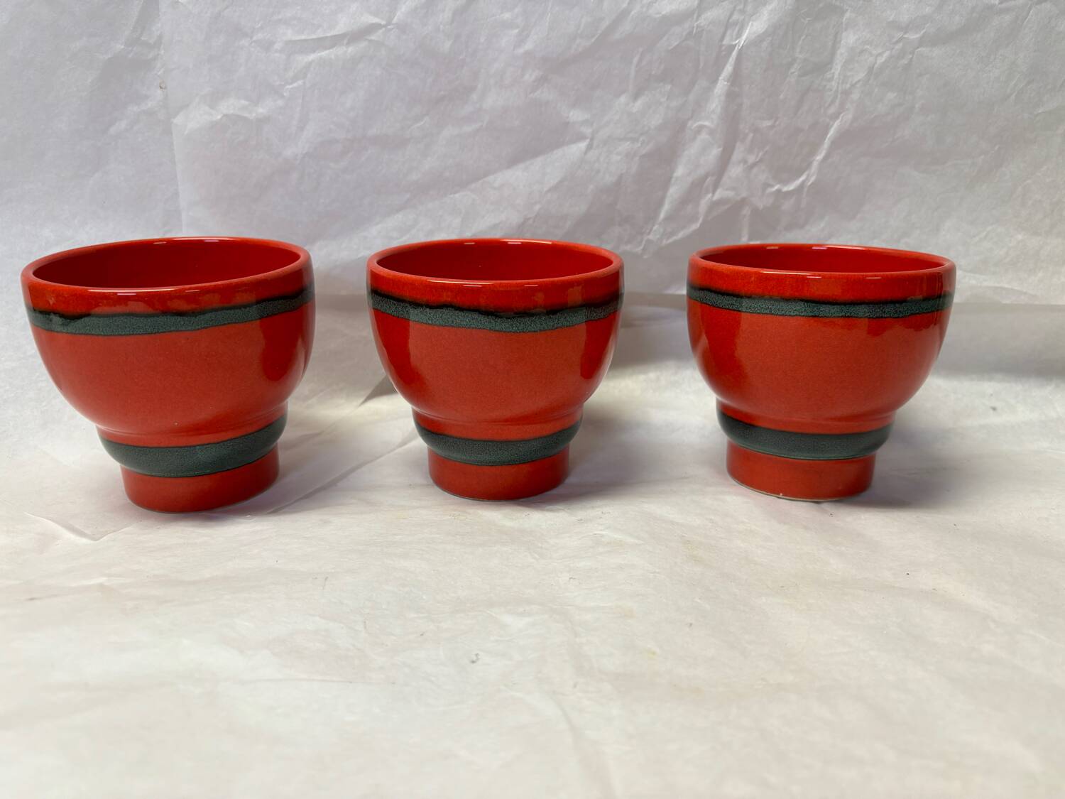 Set of 3 red German ceramic cups