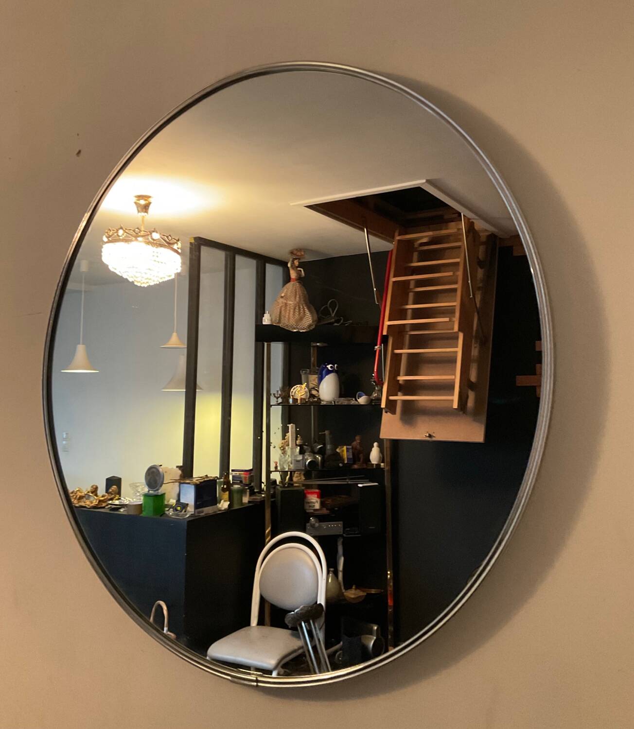 Round stainless steel mirror from the 60s