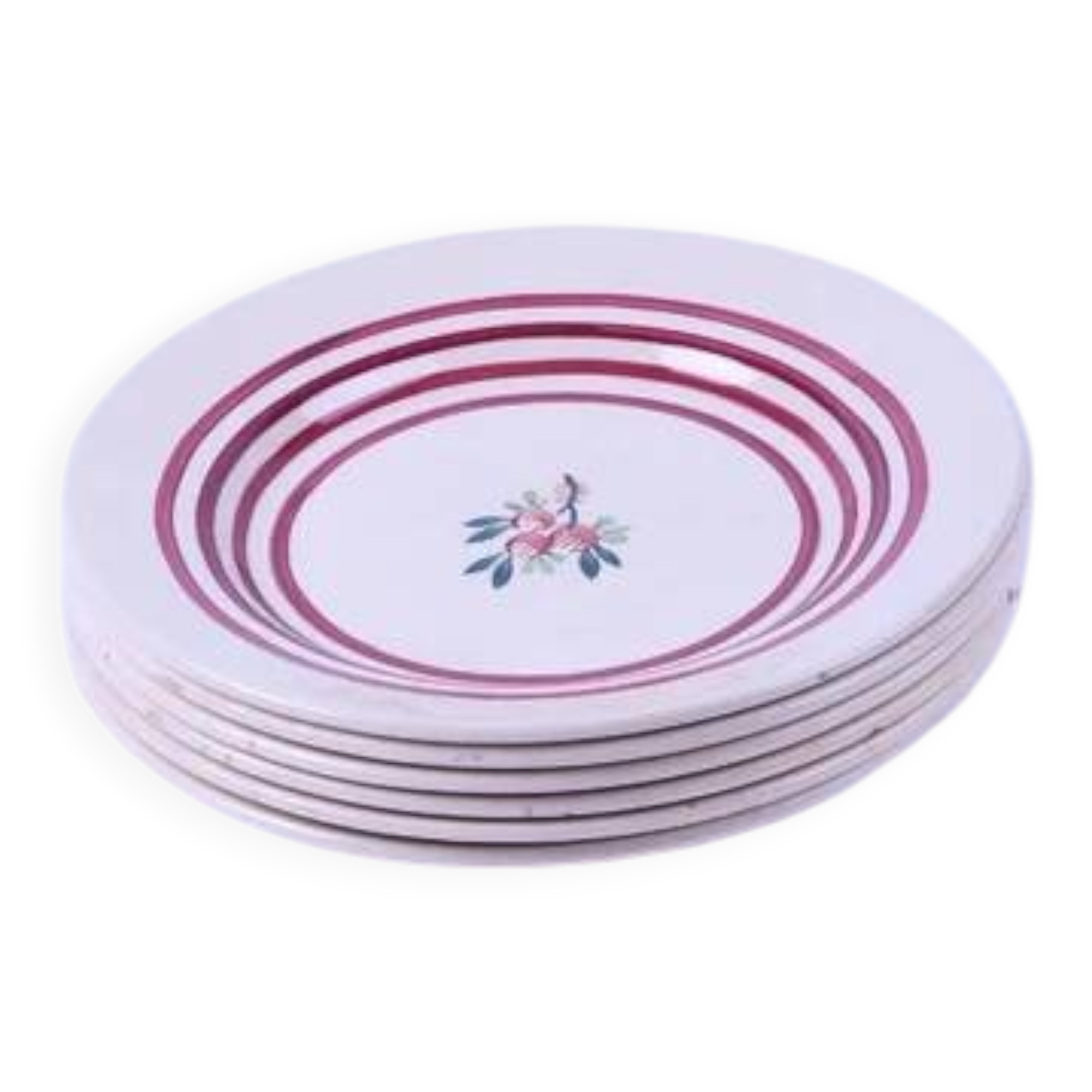 Set of 6 small antique Gien plates