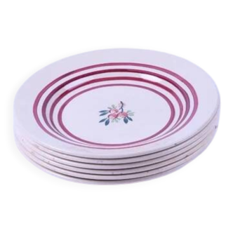 Set of 6 small antique Gien plates