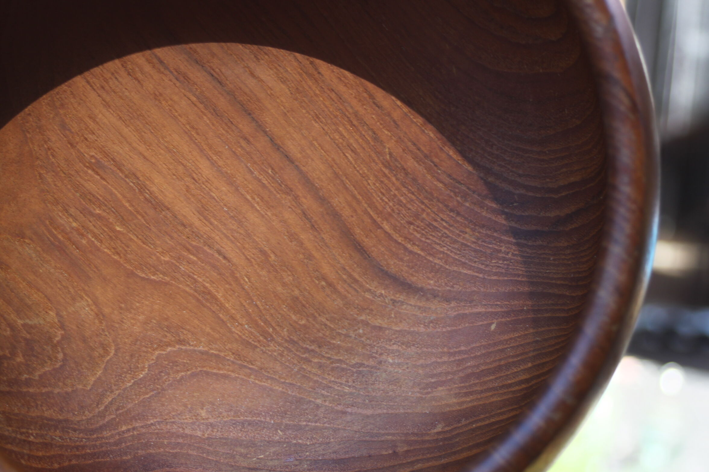 Teak wooden salad bowl and serving spoons, 1970s