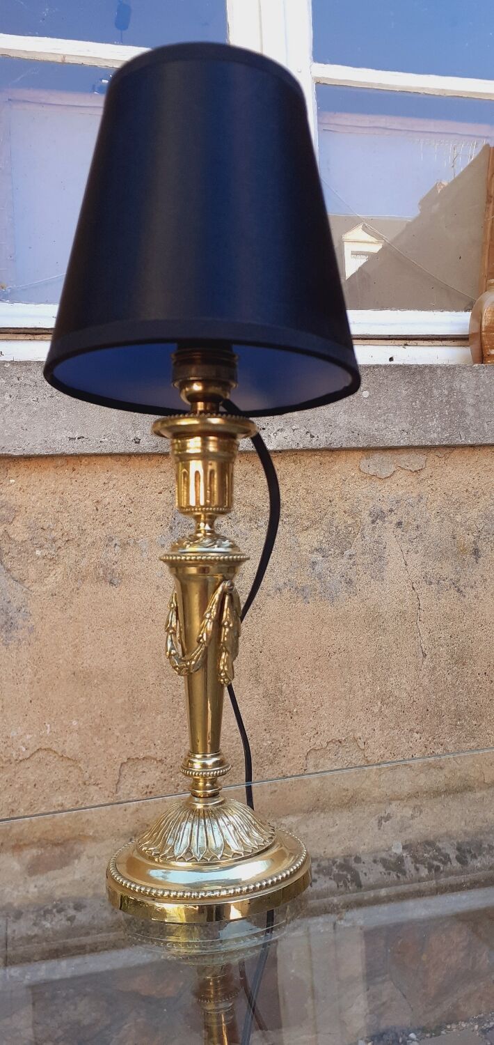 19th Century Bronze Candlestick Lamp Base In Louis XVI Style