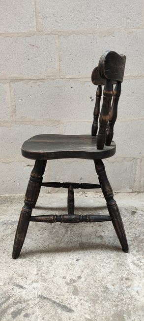Series of 4 bistro western chairs solid wood black patina