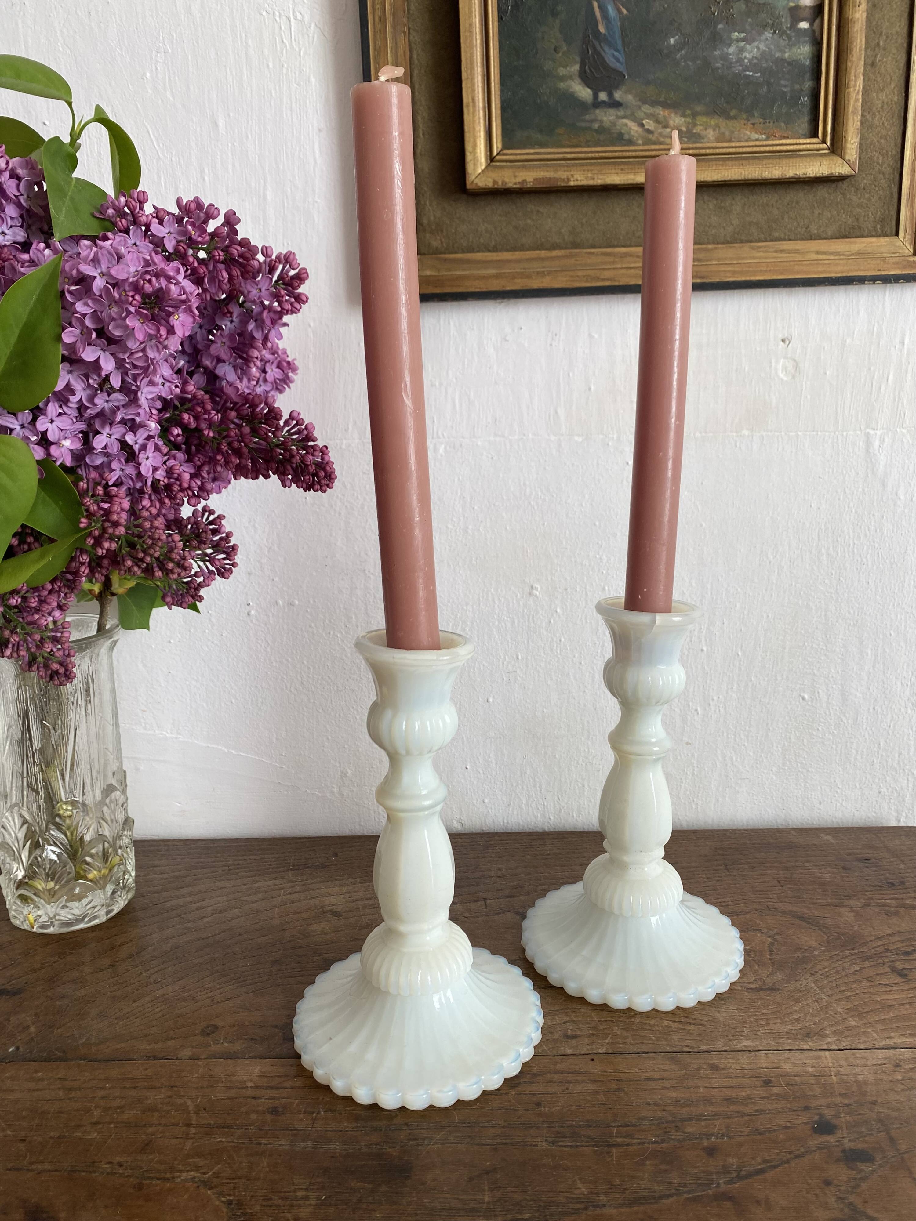 Pair of opaline candlesticks