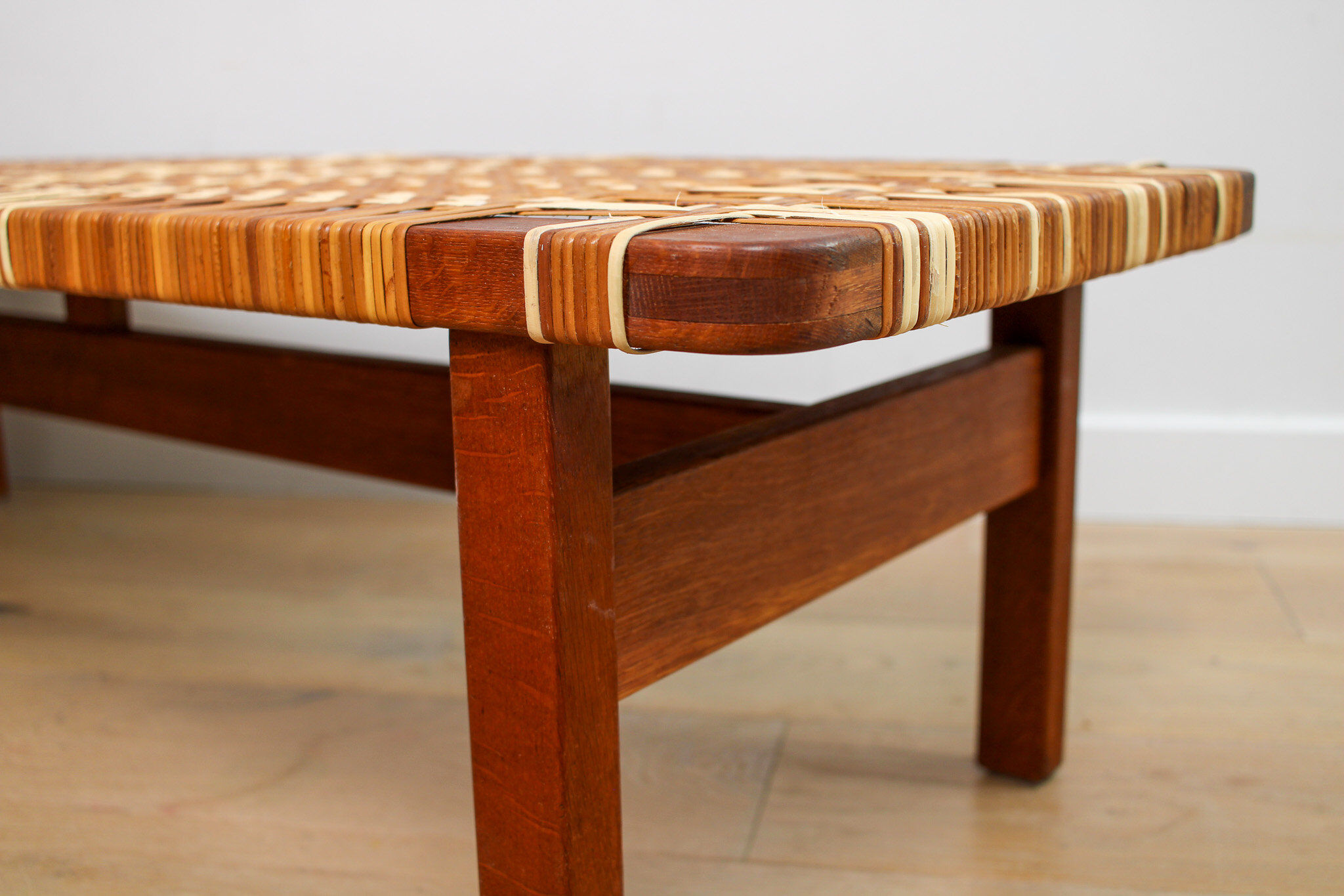 A vintage mid-century Danish Borge Mogensen 5272 rattan coffee table/bench