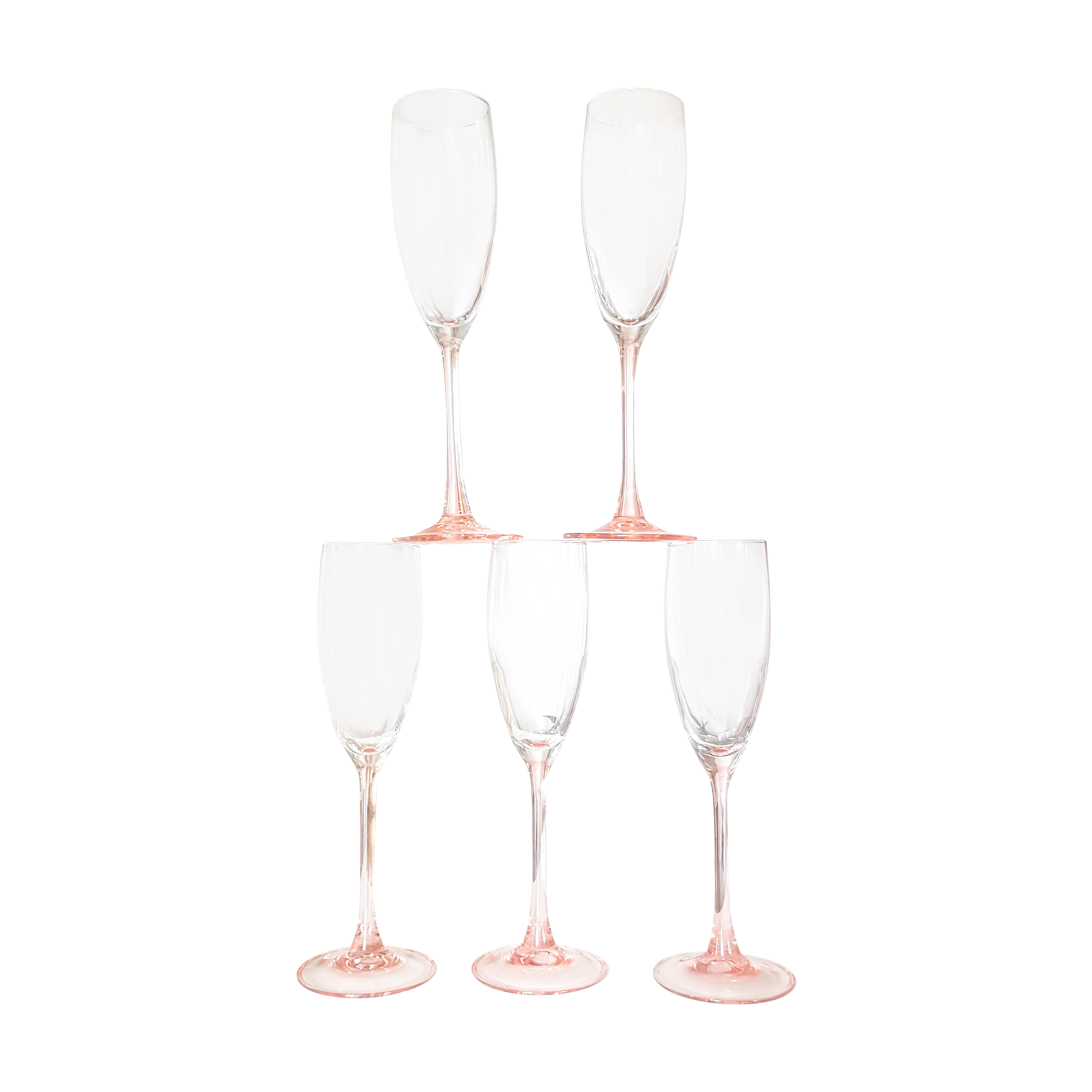 Lot of 5 cristal pink champagne flutes from arques-durand
