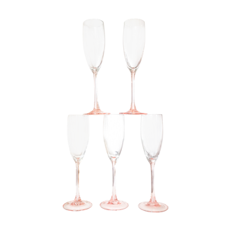 Lot of 5 cristal pink champagne flutes from arques-durand