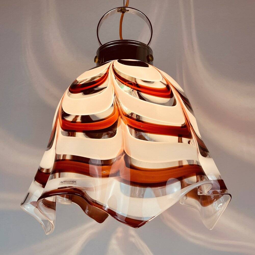 Brown Murano glass Fazzoletto pendant by AV Mazzega, Italy, 1970s