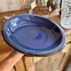 Vintage blue fruit bowl 1980s enamelled stoneware